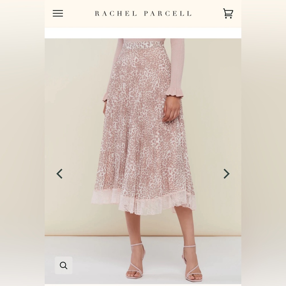 Rachel Parcell Pleated Lace Trim Midi Skirt | Oatmeal Leopard Print / 16 - Picture 2 of 5